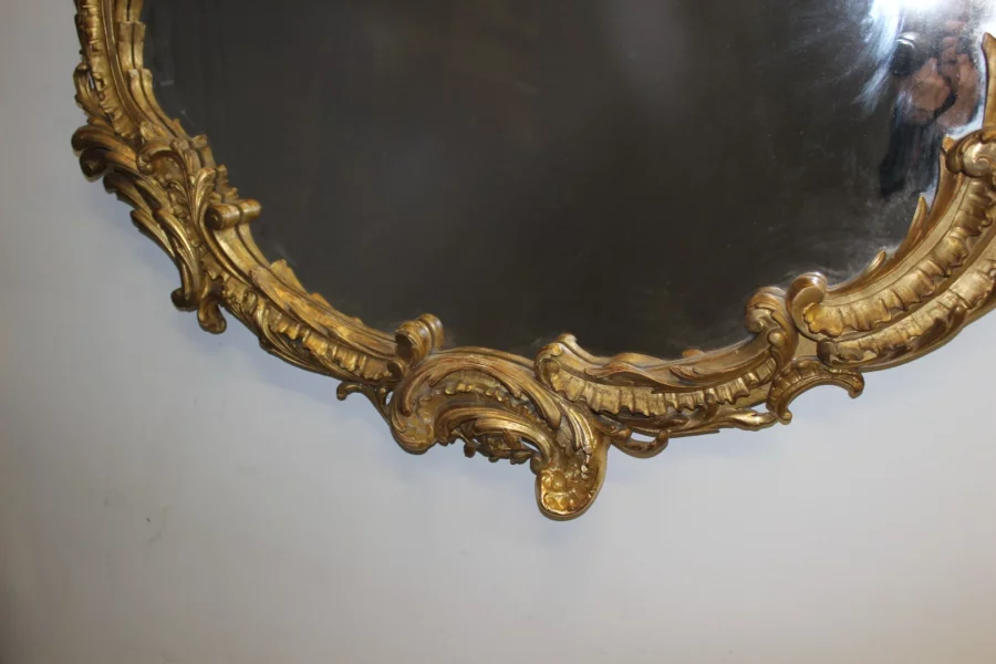 Important Miroir Louis XV En Stuc Doré XIX