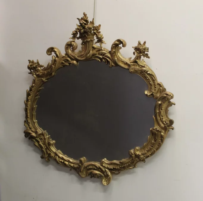 Important Miroir Louis XV En Stuc Doré XIX