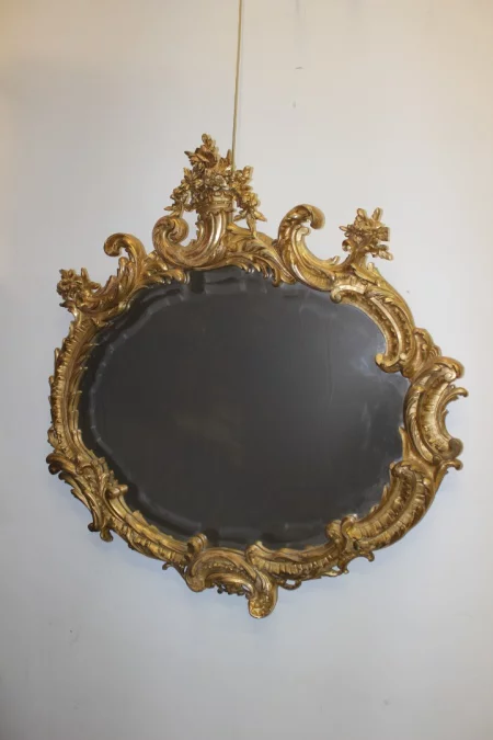 Important Miroir Louis XV En Stuc Doré XIX