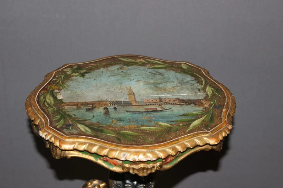 Sellette Vénitienne en bois sculpté et peint , Italie XIX