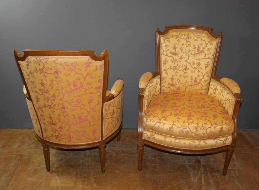 Pair Of Louis XVI Bergère Armchairs In Late 18th-century Walnut