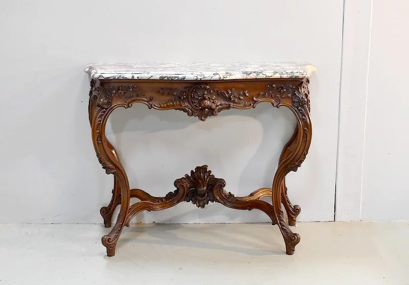 Important console Louis XV to 4 feet - nineteenth