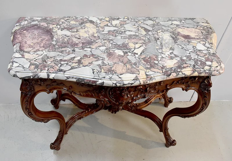 Important console Louis XV to 4 feet - nineteenth