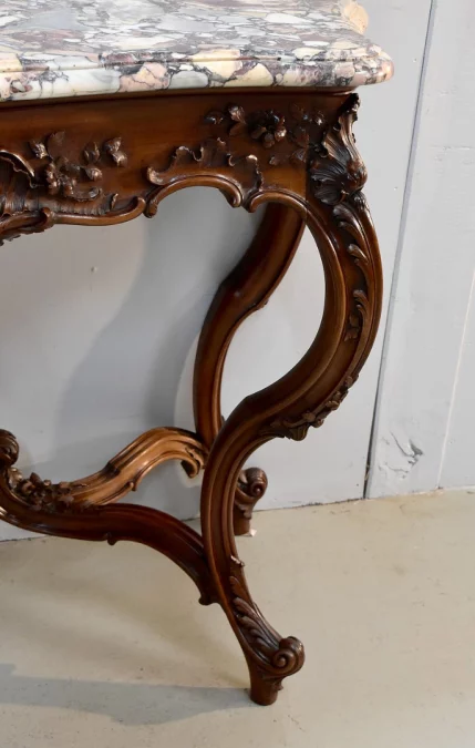 Important console Louis XV to 4 feet - nineteenth
