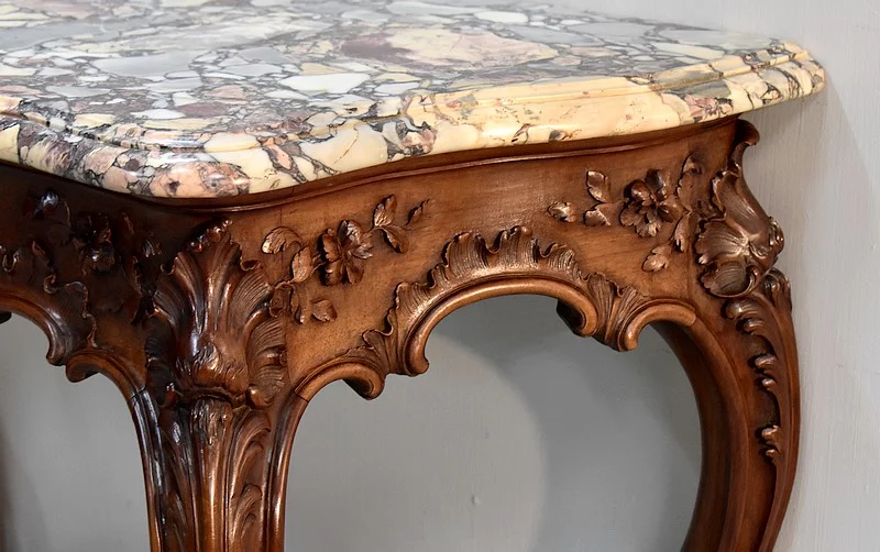 Important console Louis XV to 4 feet - nineteenth