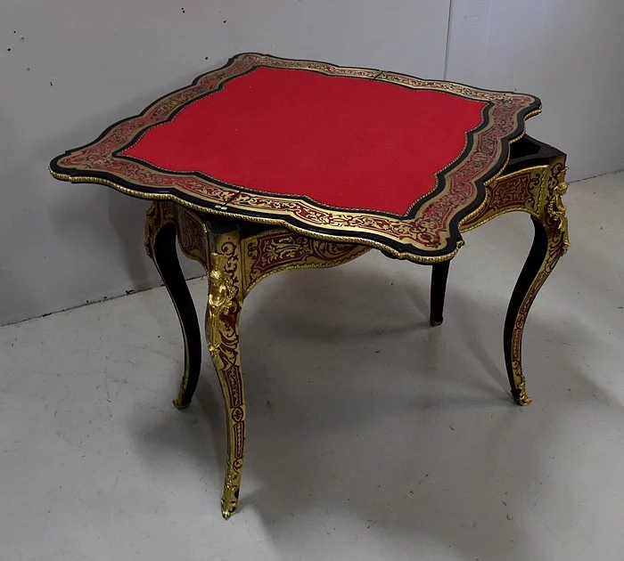 Table de Jeux en Marqueterie « Boulle », époque Napoléon III – Milieu XIXe