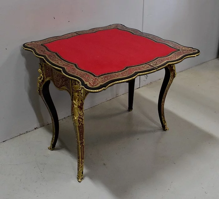 Table de Jeux en Marqueterie « Boulle », époque Napoléon III – Milieu XIXe
