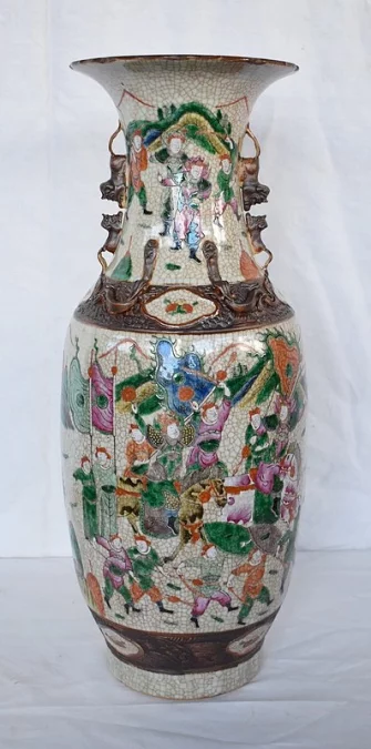 Grand Vase Balustre, en Porcelaine de Canton Craquelée, Chine – XIXe