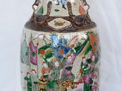 Grand Vase Balustre, en Porcelaine de Canton Craquelée, Chine – XIXe