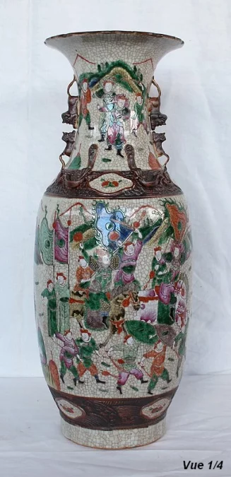 Grand Vase Balustre, en Porcelaine de Canton Craquelée, Chine – XIXe