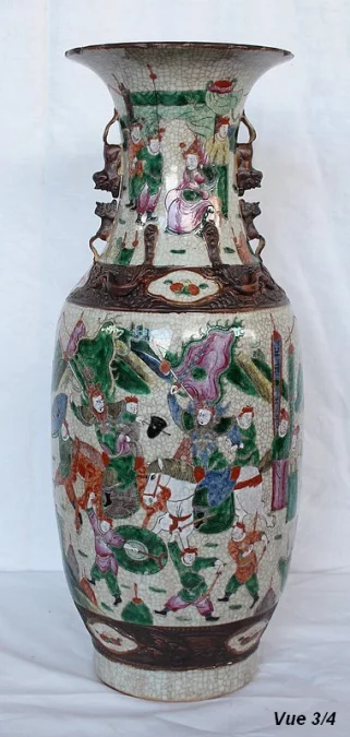 Grand Vase Balustre, en Porcelaine de Canton Craquelée, Chine – XIXe