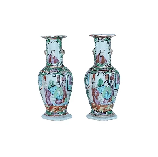Petits vases balustre en Porcelaine de Canton - XIXe