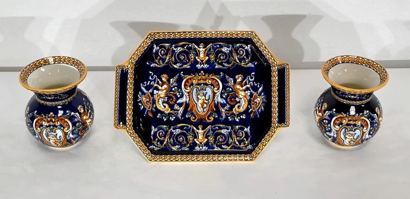 BANDEJA Y JARRON GIEN FAIENCE