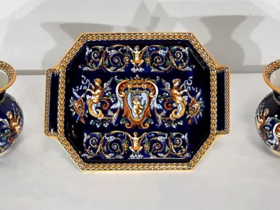 BANDEJA Y JARRON GIEN FAIENCE