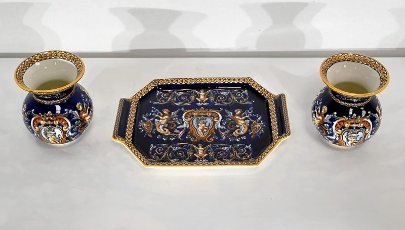 BANDEJA Y JARRON GIEN FAIENCE