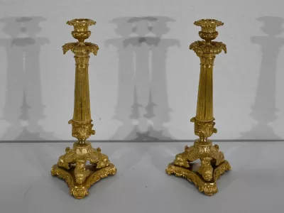 Paire de Flambeaux en Bronze, époque Restauration - Début XIXe