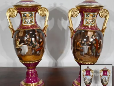 PAREJA DE JARRON DE PORCELANA DE PARIS