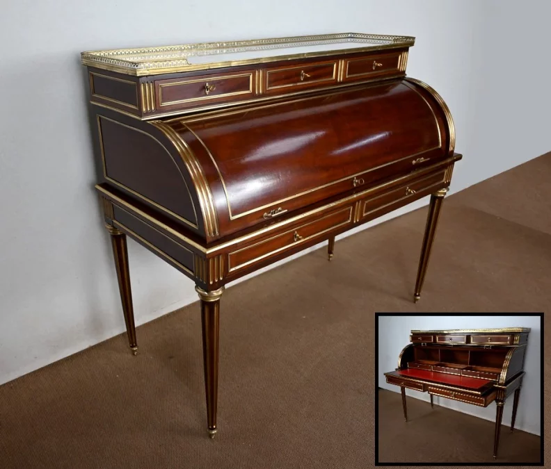 Important Bureau Cylindre en Acajou, style Louis XVI, époque Napoléon III – 2ème moitié XIXe