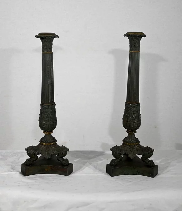 Paire de Chandeliers en Bronze, époque Restauration – Début XIXe