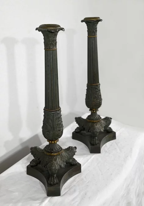Paire de Chandeliers en Bronze, époque Restauration – Début XIXe