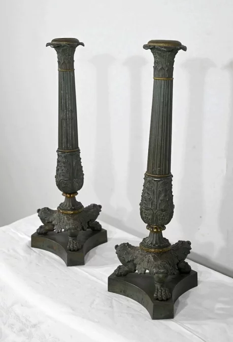 Paire de Chandeliers en Bronze, époque Restauration – Début XIXe