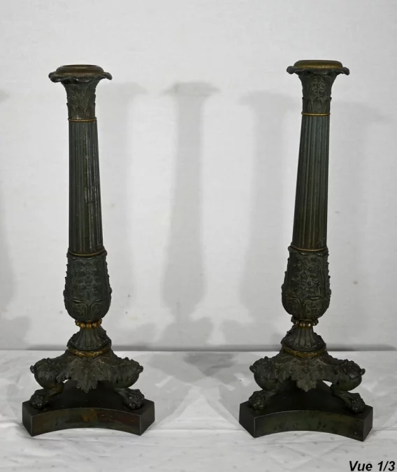 Paire de Chandeliers en Bronze, époque Restauration – Début XIXe