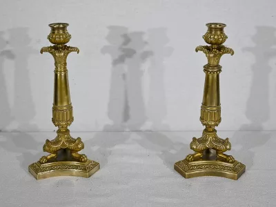 Paire de Bougeoirs en Bronze, époque Restauration – Début XIXe