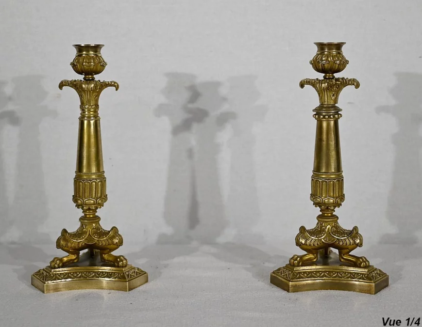 Paire de Bougeoirs en Bronze, époque Restauration – Début XIXe