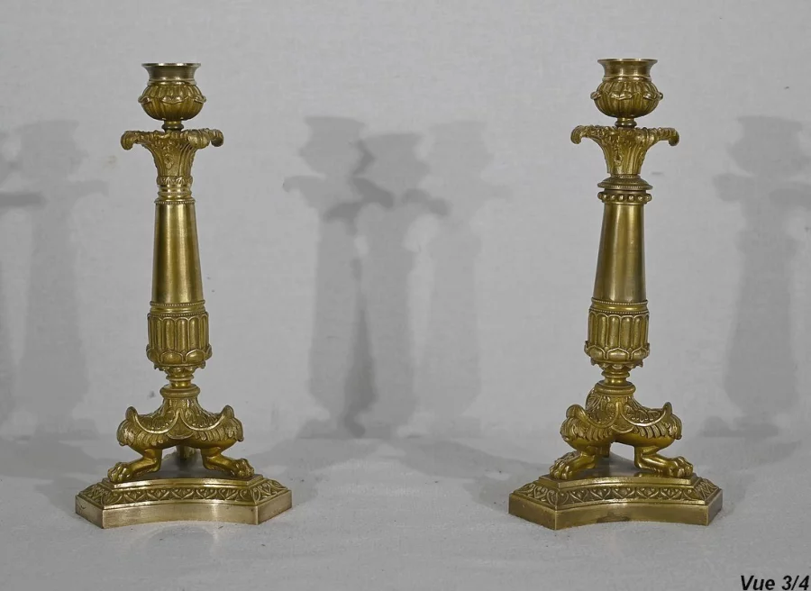 Paire de Bougeoirs en Bronze, époque Restauration – Début XIXe