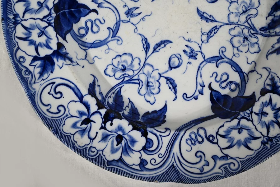 Grand Plat en Faïence « Flora aux Liserons », Creil & Montereau, Art Nouveau – Fin XIXe