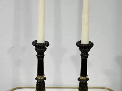 Paire de Bougeoirs en Bronze, époque Restauration – Début XIXe