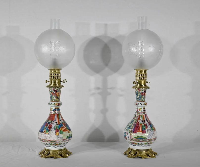 Paire de Lampes à Pétrole, époque Napoléon III – Milieu XIXe