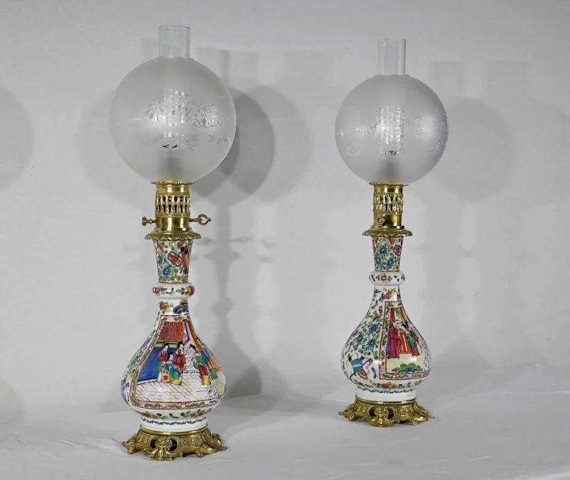 Paire de Lampes à Pétrole, époque Napoléon III – Milieu XIXe