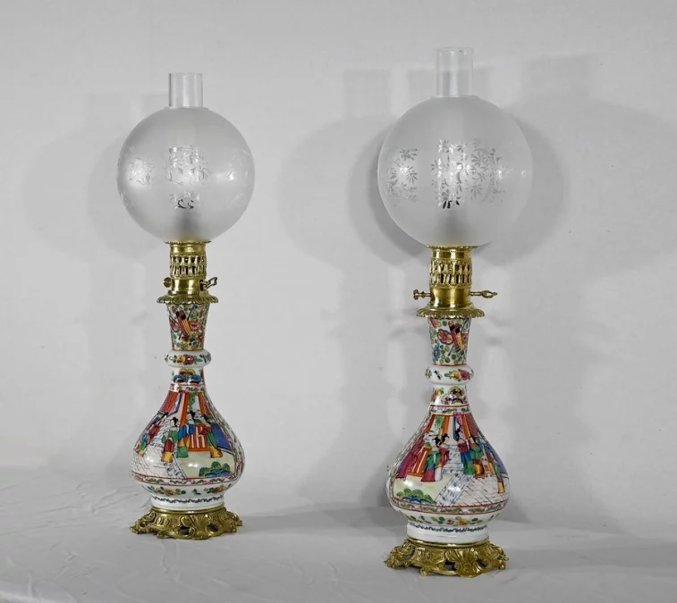 Paire de Lampes à Pétrole, époque Napoléon III – Milieu XIXe