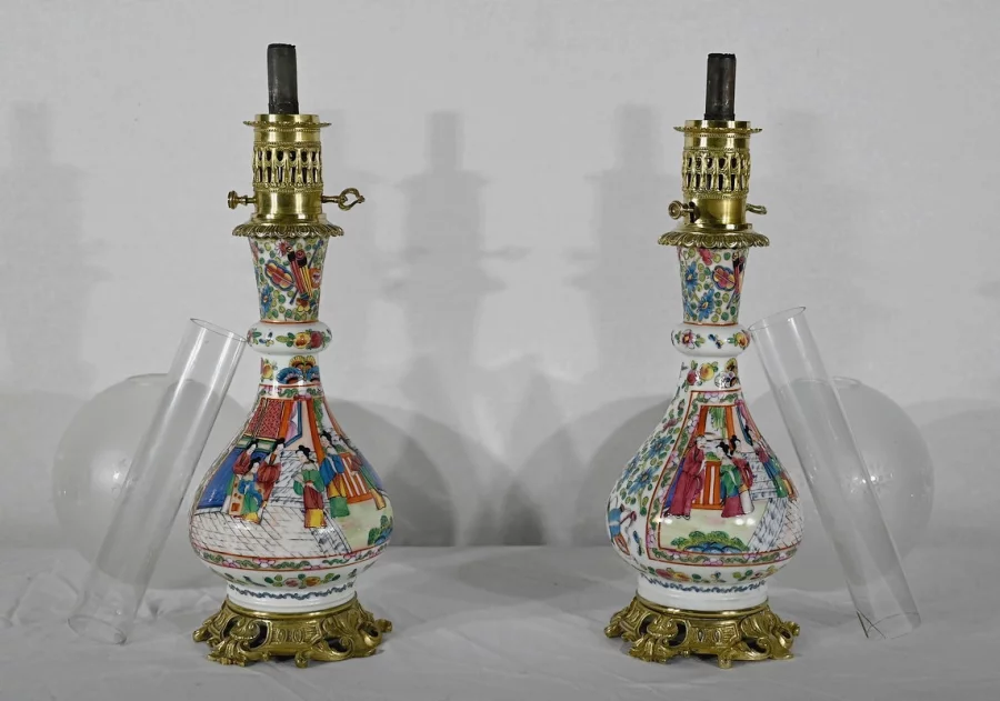 Paire de Lampes à Pétrole, époque Napoléon III – Milieu XIXe