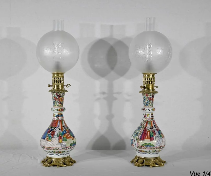 Paire de Lampes à Pétrole, époque Napoléon III – Milieu XIXe