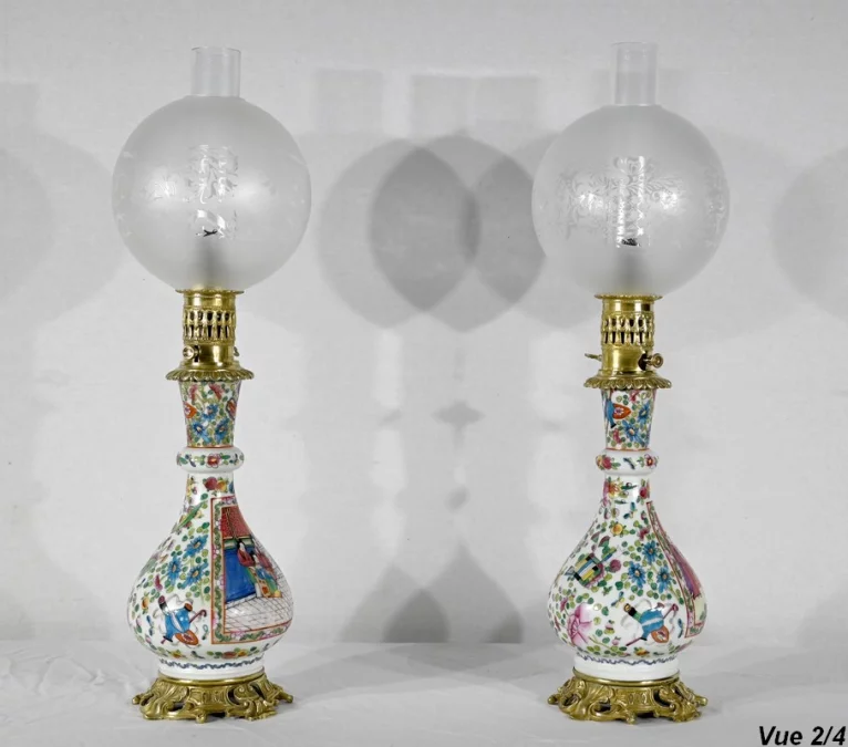 Paire de Lampes à Pétrole, époque Napoléon III – Milieu XIXe