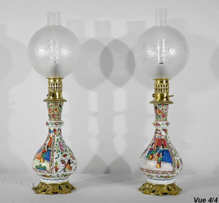 Paire de Lampes à Pétrole, époque Napoléon III – Milieu XIXe