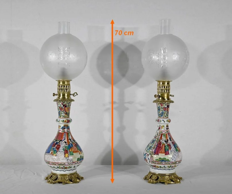 Paire de Lampes à Pétrole, époque Napoléon III – Milieu XIXe