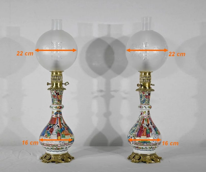 Paire de Lampes à Pétrole, époque Napoléon III – Milieu XIXe