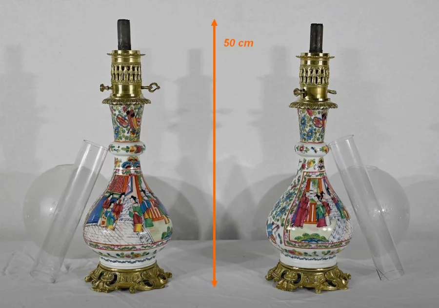 Paire de Lampes à Pétrole, époque Napoléon III – Milieu XIXe
