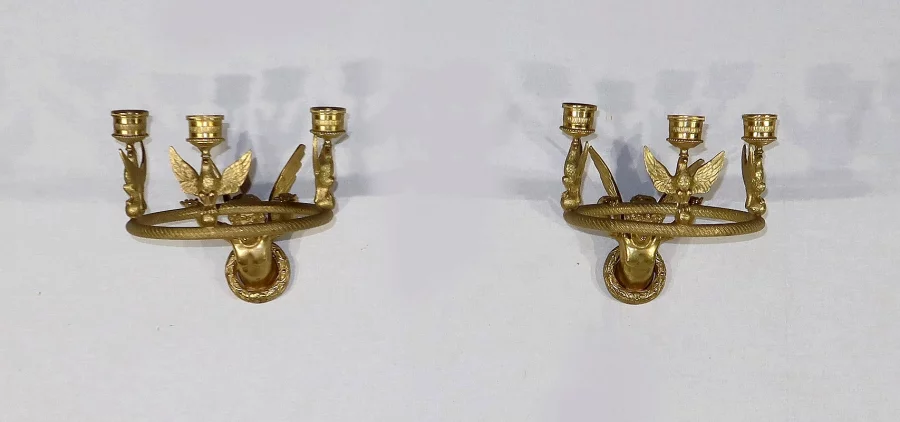 Paire d’Appliques Porte-bougies en Bronze doré, Empire – Début XIXe