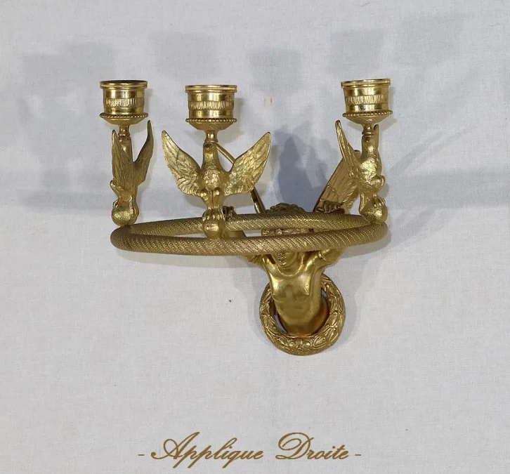 Paire d’Appliques Porte-bougies en Bronze doré, Empire – Début XIXe