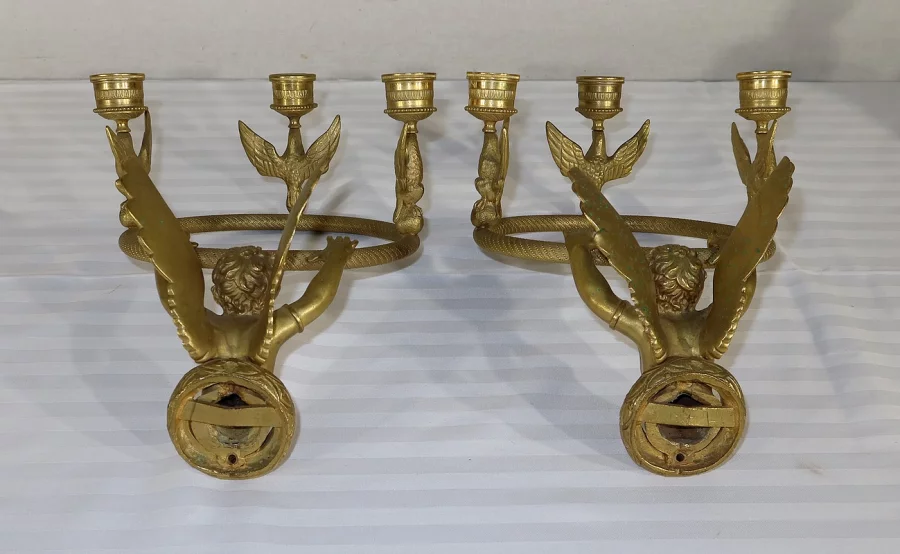 Paire d’Appliques Porte-bougies en Bronze doré, Empire – Début XIXe