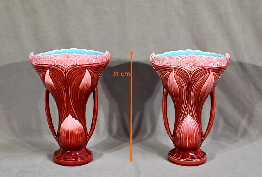 PAR DE JARRONES firmados DIGOIN SARREGUEMINES