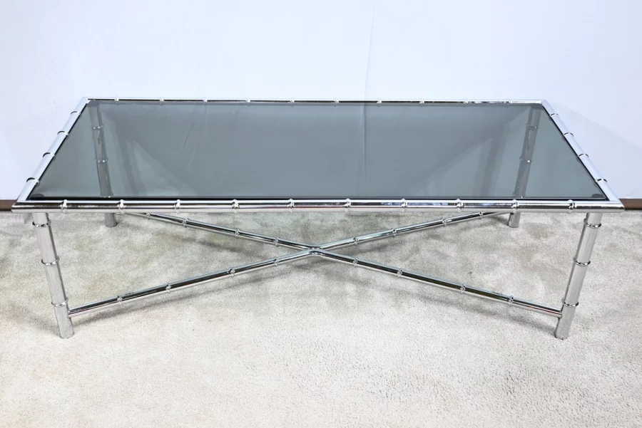 Table Basse en Métal Chromé, esprit Bambou – 1970