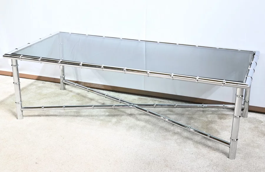 Table Basse en Métal Chromé, esprit Bambou – 1970