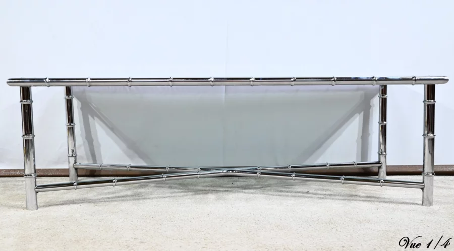 Table Basse en Métal Chromé, esprit Bambou – 1970