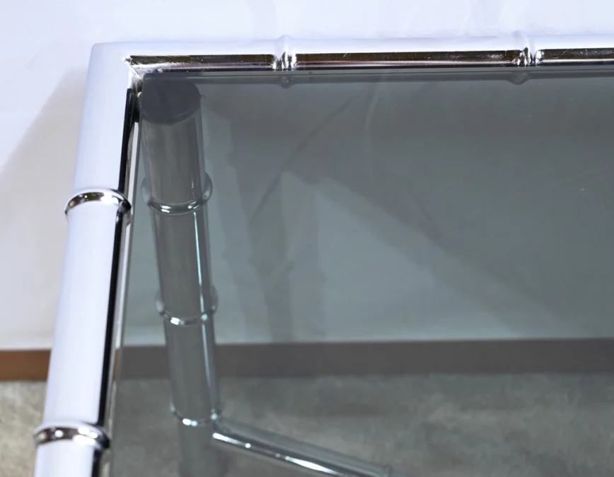 Table Basse en Métal Chromé, esprit Bambou – 1970