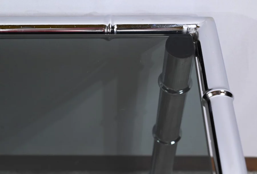 Table Basse en Métal Chromé, esprit Bambou – 1970